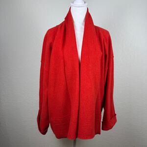 Eileen Fisher Merino Wool Women's Cardigan Open Front Draped Red Size Large